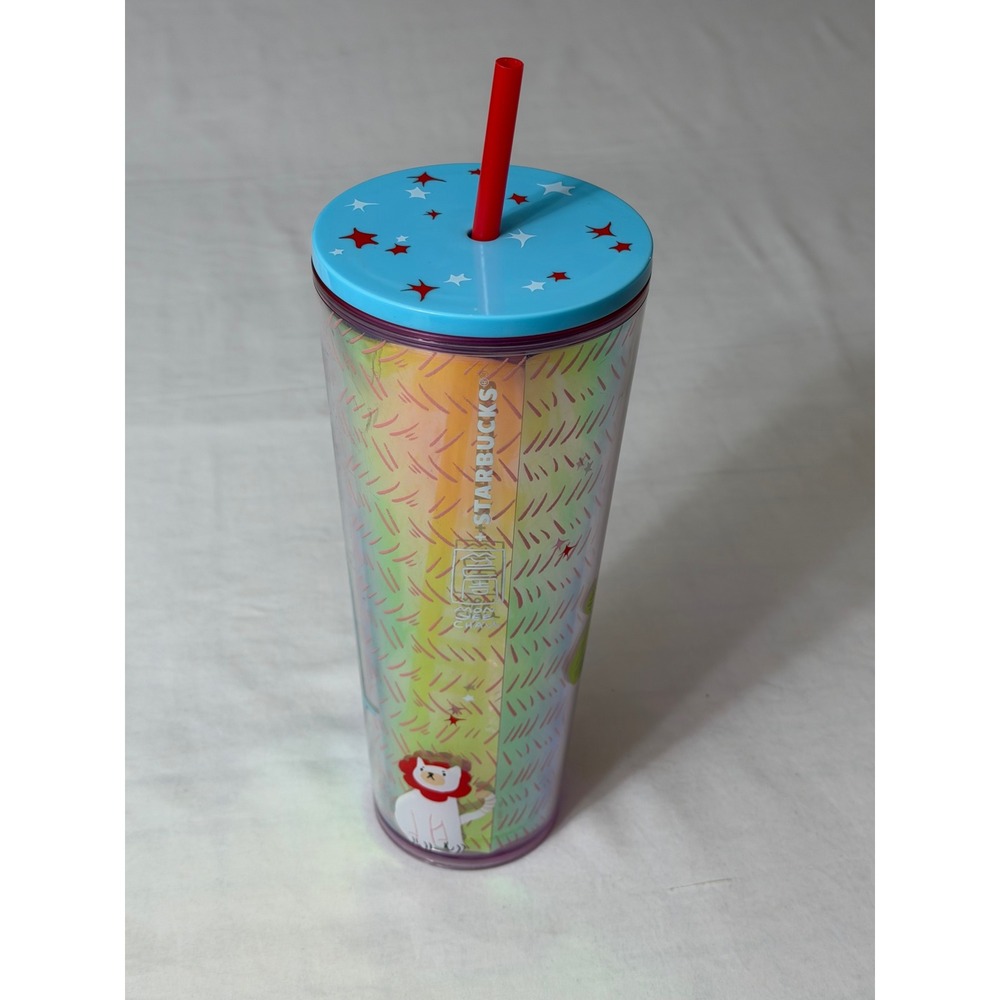 Starbucks Moonlee Chai Iridescent Cold Cup Tumbler 24oz Venti Blue Lid Red Straw